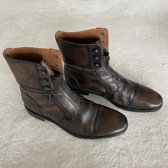 John Varvatos Men’s Leather Zipper Ankle Boots. - Picture 1 of 12